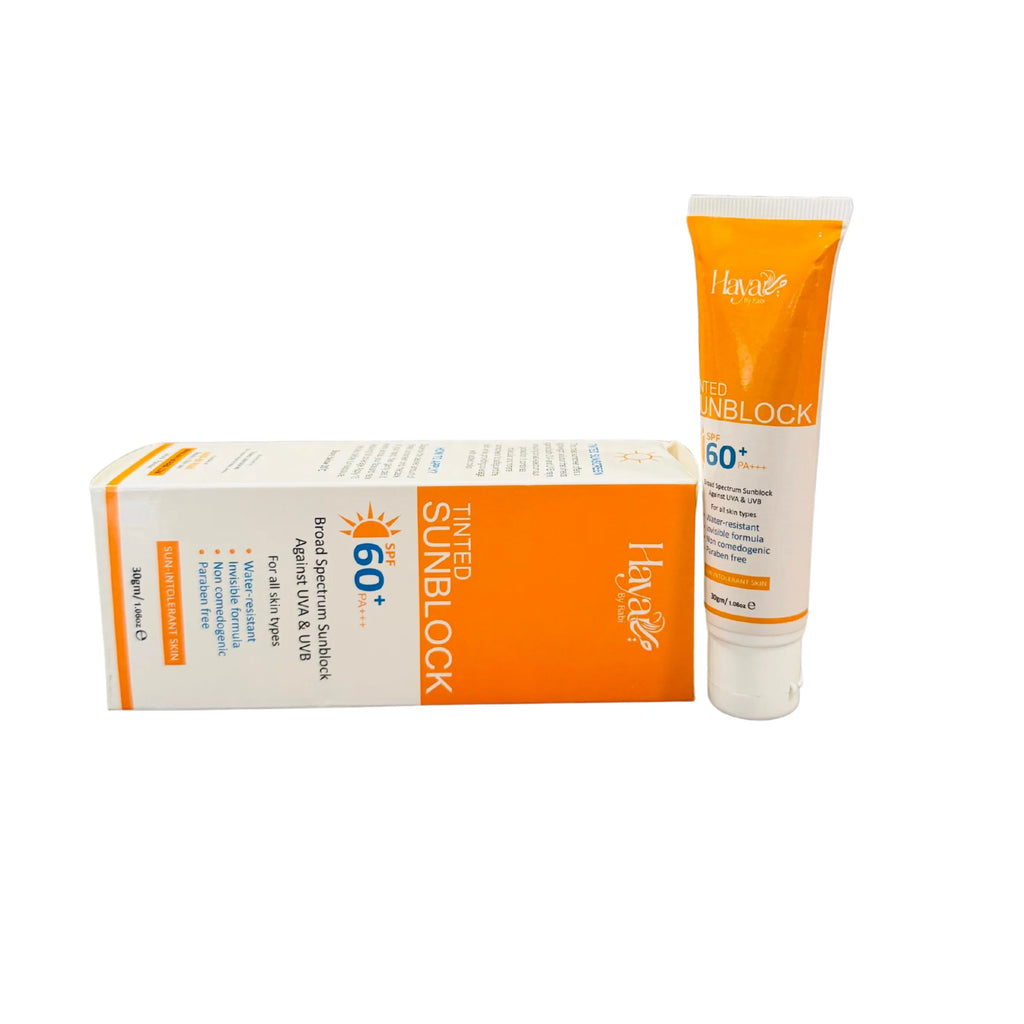 حیا ٹنٹڈ سن بلاک SPF 60+ | قدرتی ٹنٹ | براڈ اسپیکٹرم UV تحفظ | ہلکا اور نان-گریسی
