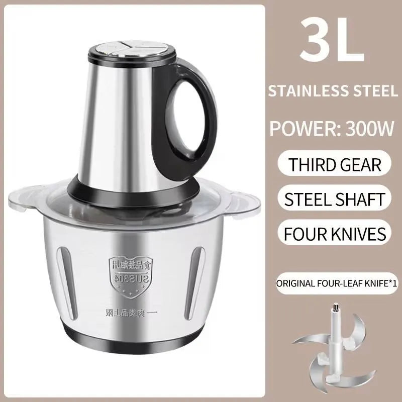 Electric Meat Chopper 3L Stainless Steel Chopper with 4 Blades & 3 Speeds