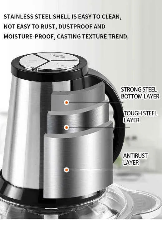 Electric Meat Chopper 3L Stainless Steel Chopper with 4 Blades & 3 Speeds
