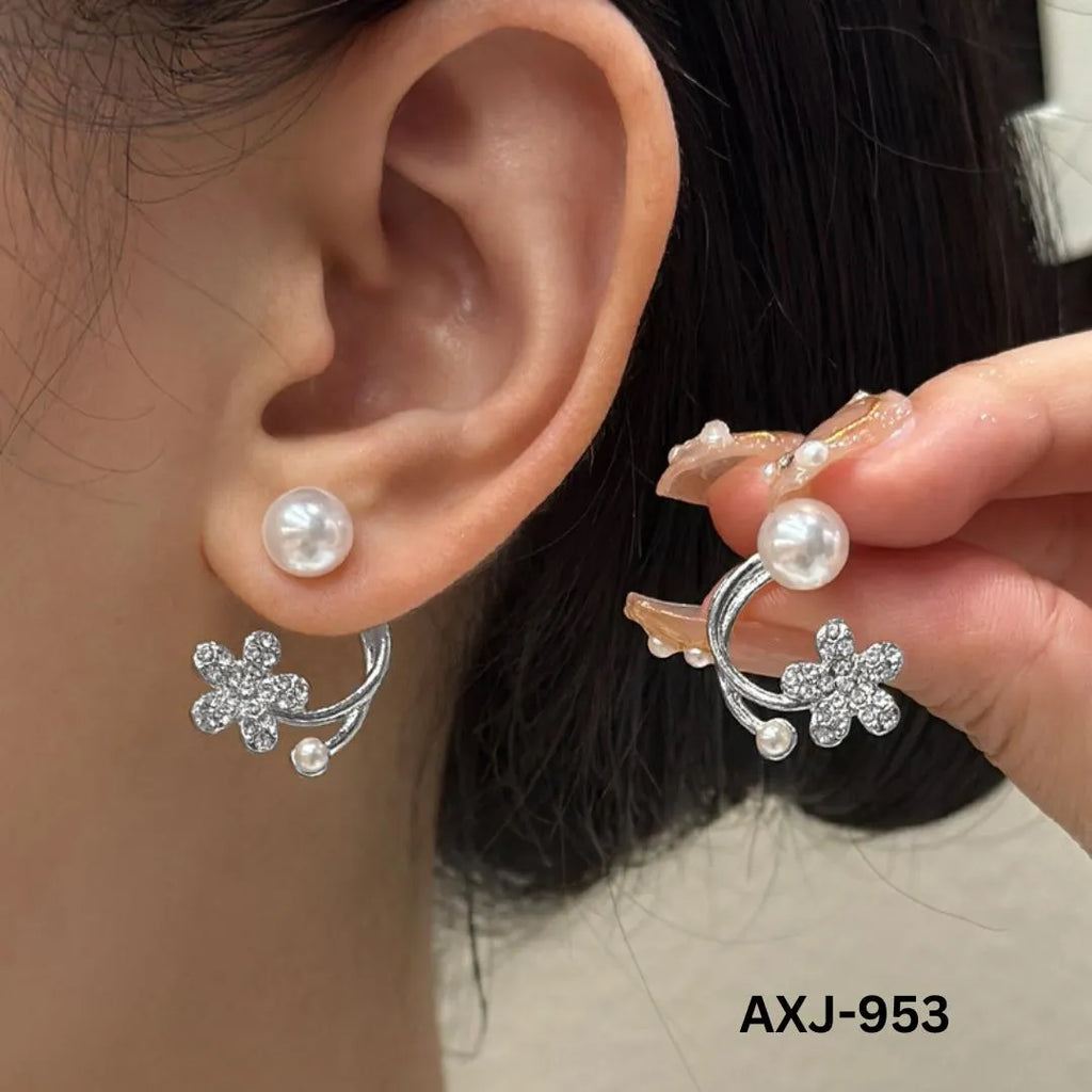 Flower Pearl Zircon Earrings Golden Silver Lightweight