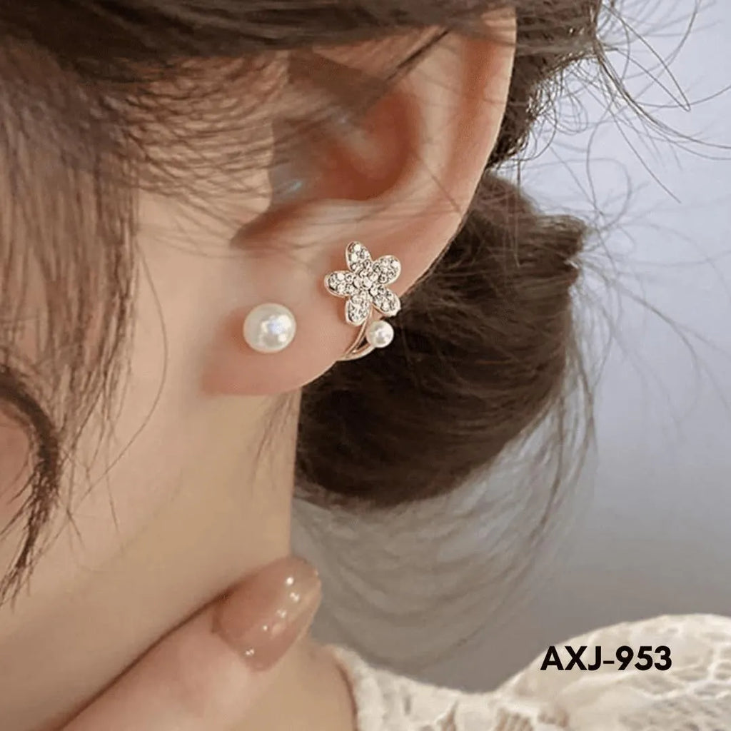 Flower Pearl Zircon Earrings Golden Silver Lightweight