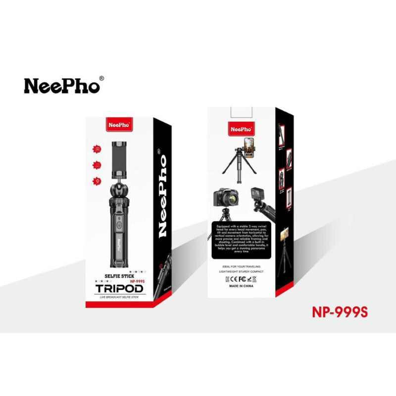 NeePho NP-999s 2-in-1 سیلفی اسٹک اور ٹرائی پوڈ | ایڈجسٹ ایبل اونچائی، بلوٹوتھ ریموٹ | یونیورسل اسمارٹ فون اور کیمرہ ماؤنٹ | ہلکا اور پورٹیبل