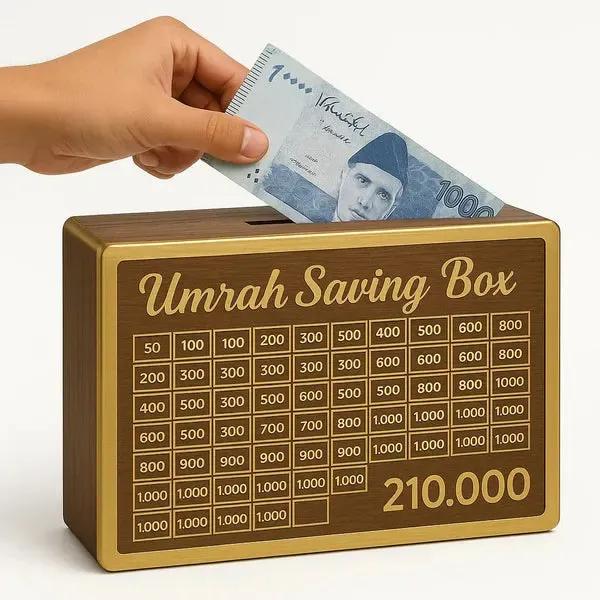 Stylish Wooden Money Box for Umrah Savings Tracker