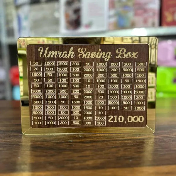 Stylish Wooden Money Box for Umrah Savings Tracker