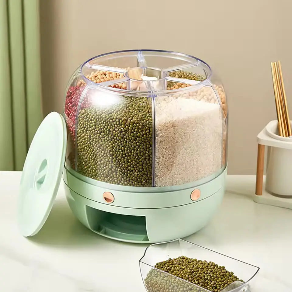 High Quality 7 Liter Rotating Grain Dispenser Rice Barrel Dry Food Container Round Rice Storage