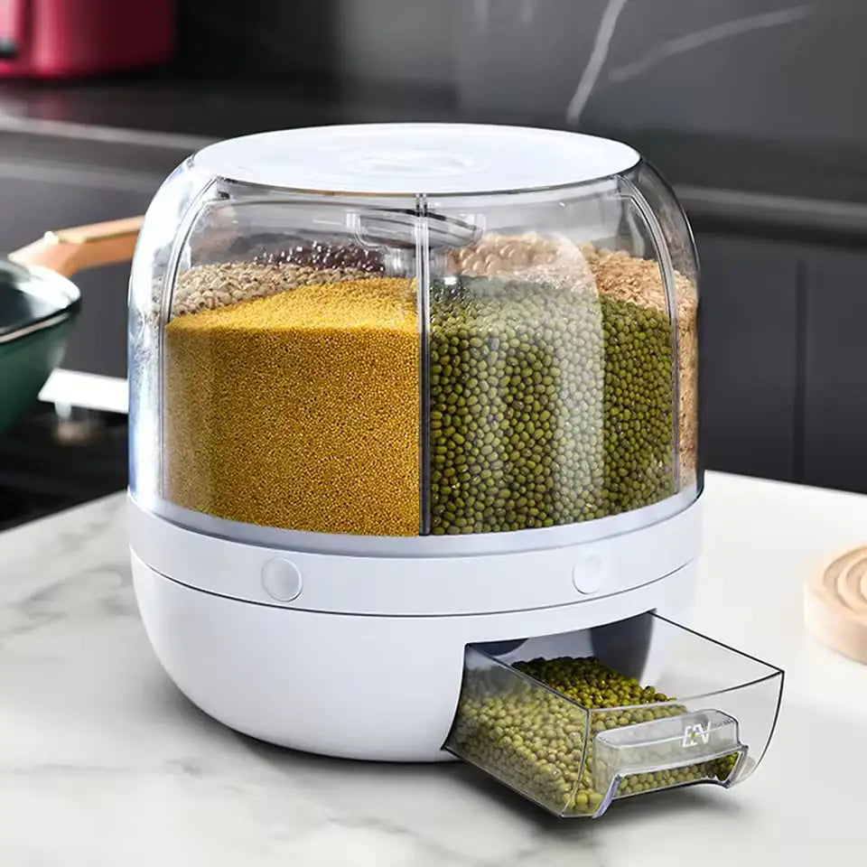 High Quality 7 Liter Rotating Grain Dispenser Rice Barrel Dry Food Container Round Rice Storage