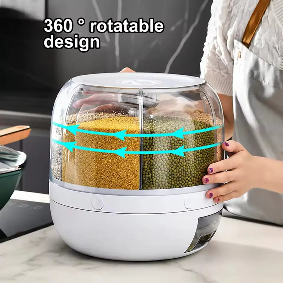 High Quality 7 Liter Rotating Grain Dispenser Rice Barrel Dry Food Container Round Rice Storage