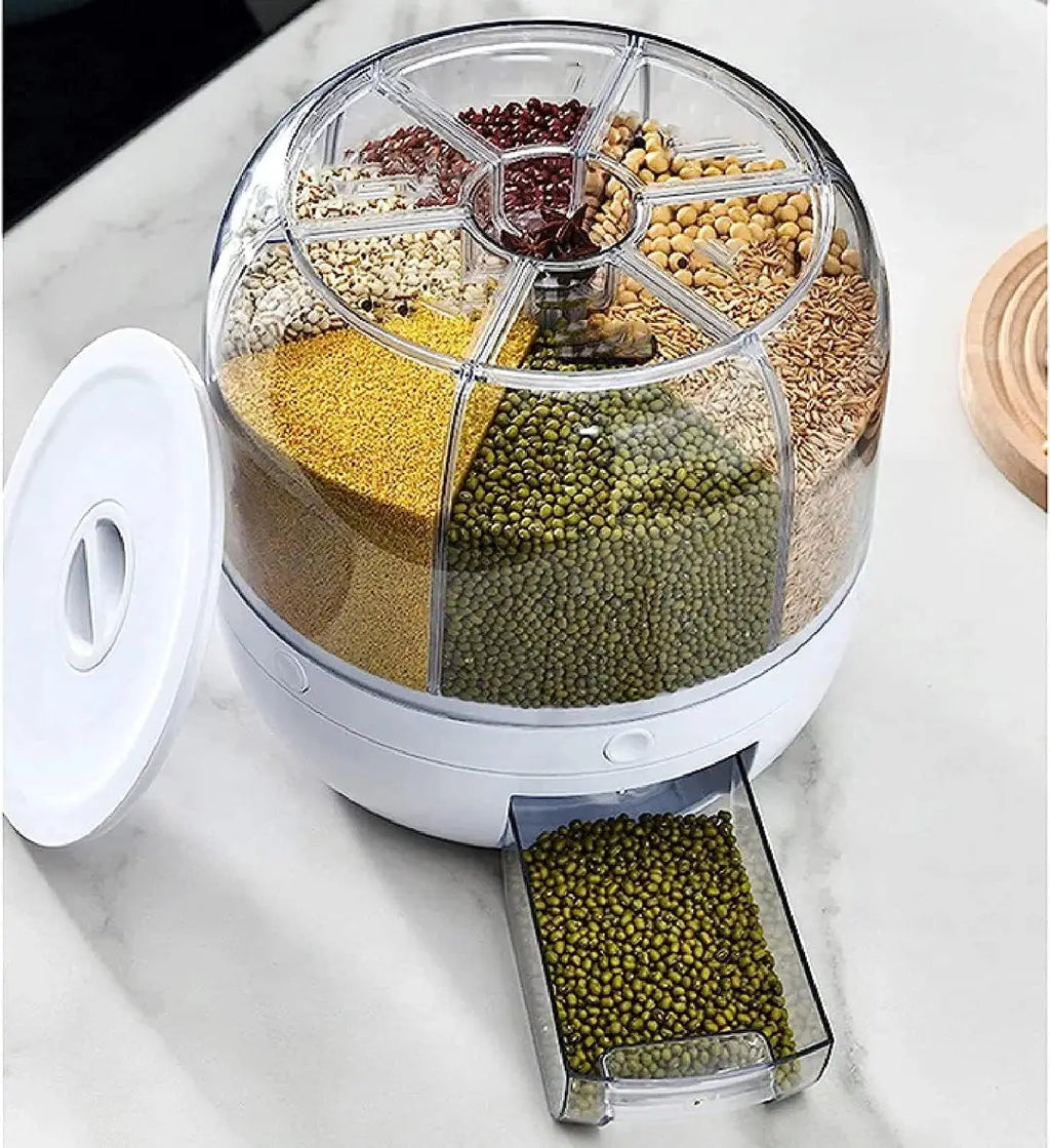 High Quality 7 Liter Rotating Grain Dispenser Rice Barrel Dry Food Container Round Rice Storage