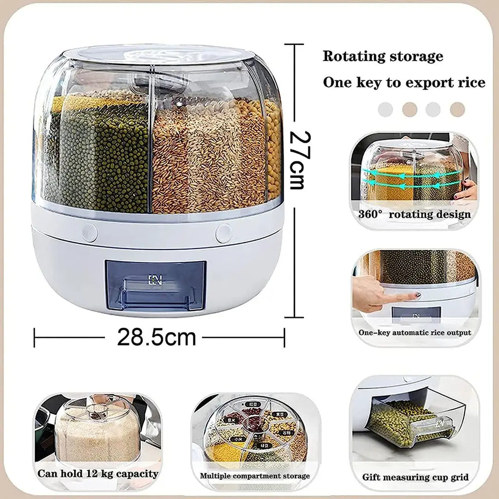 High Quality 7 Liter Rotating Grain Dispenser Rice Barrel Dry Food Container Round Rice Storage