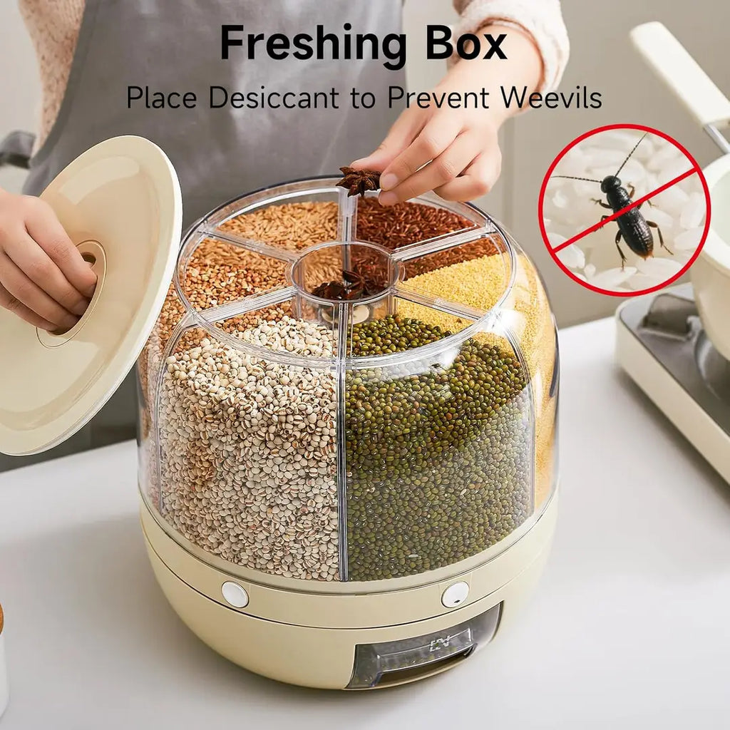 High Quality 7 Liter Rotating Grain Dispenser Rice Barrel Dry Food Container Round Rice Storage