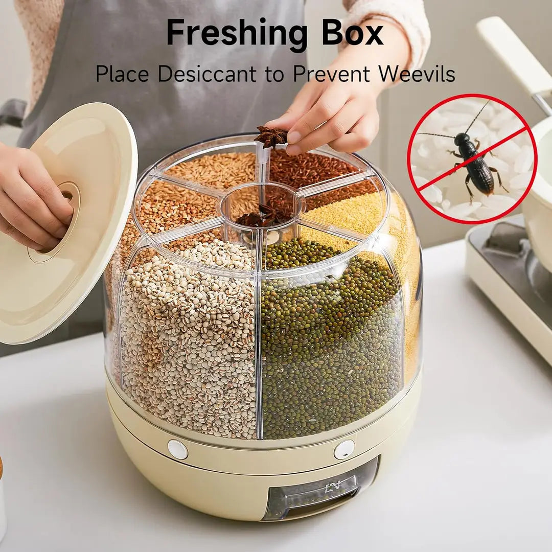 High Quality 7 Liter Rotating Grain Dispenser Rice Barrel Dry Food Container Round Rice Storage