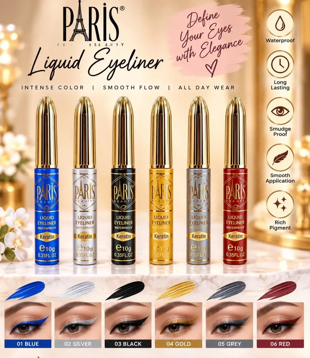 6 Piece Paris Liquid Colour Eyeliner