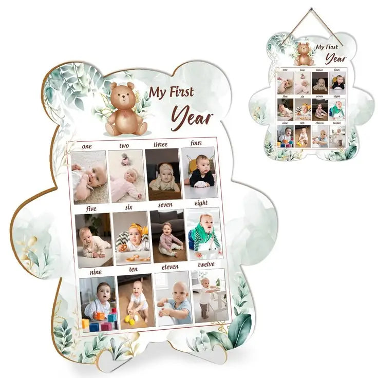 Customized My First Year Baby Photo Frame – 12 Months Milestone Memory Board (Premium Wooden Wall & Table Decor)