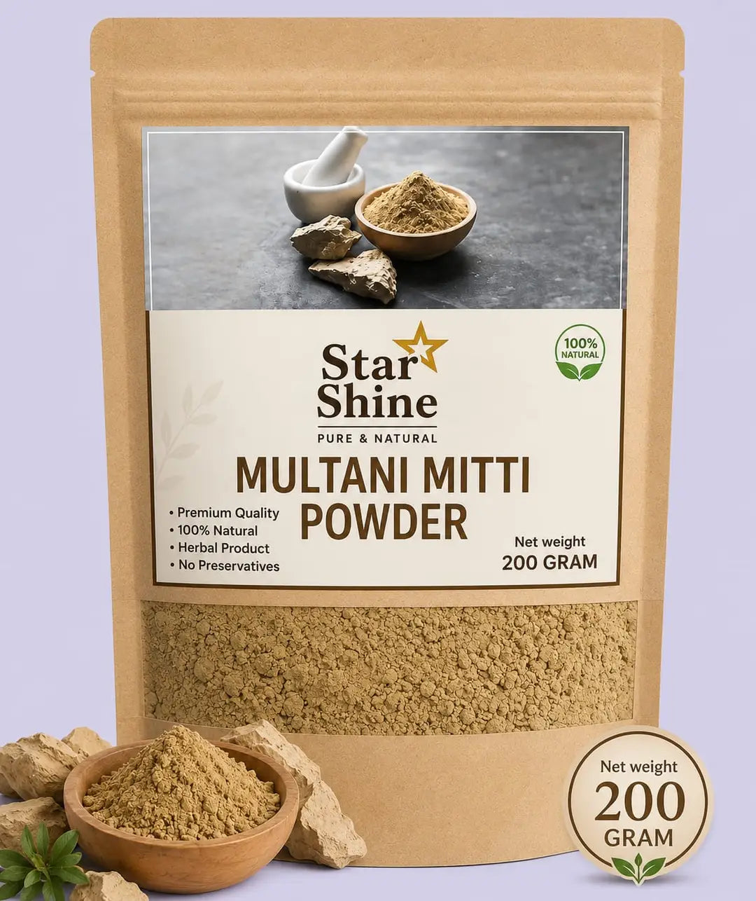 100% Organic Fuller's Earth Clay for Deep Cleansing, Oil Control & Acne-Prone Skin All Skin Types Face Powder 300 1