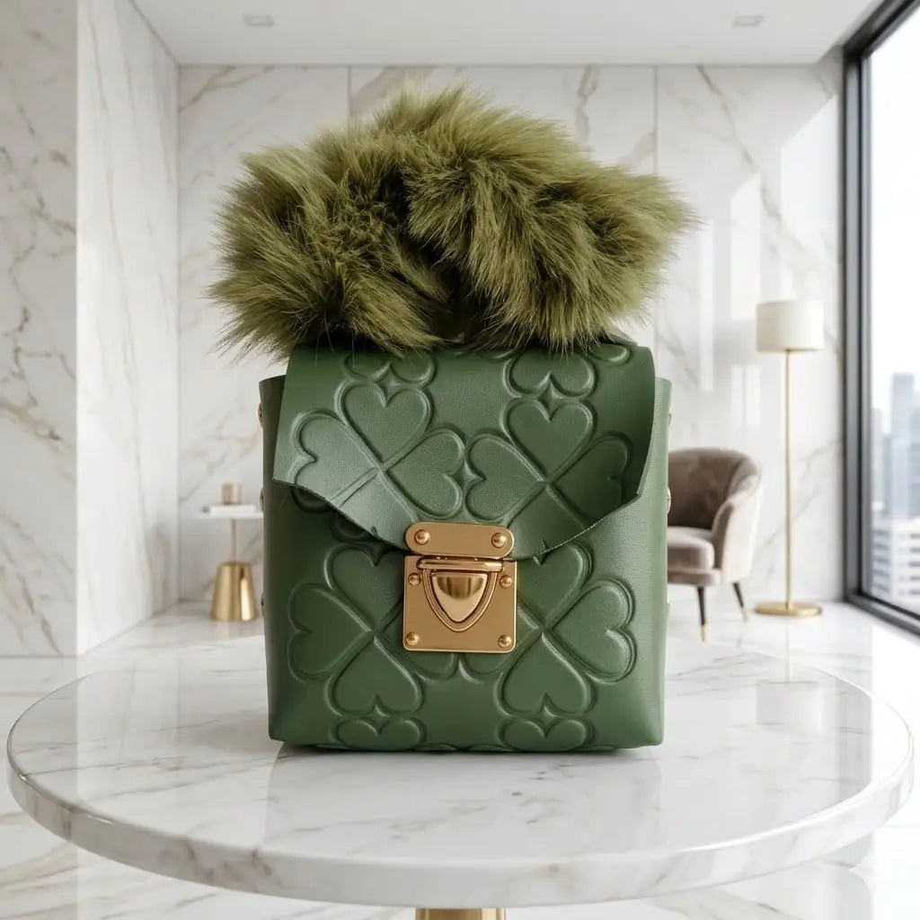 Trendy Girl's Mini Handbag - 1 Pc Embossed Green Style