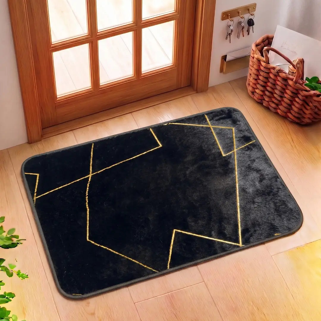 Luxury Gold Stripe Faux Fur Anti-Slip Mat 24x16 Inch