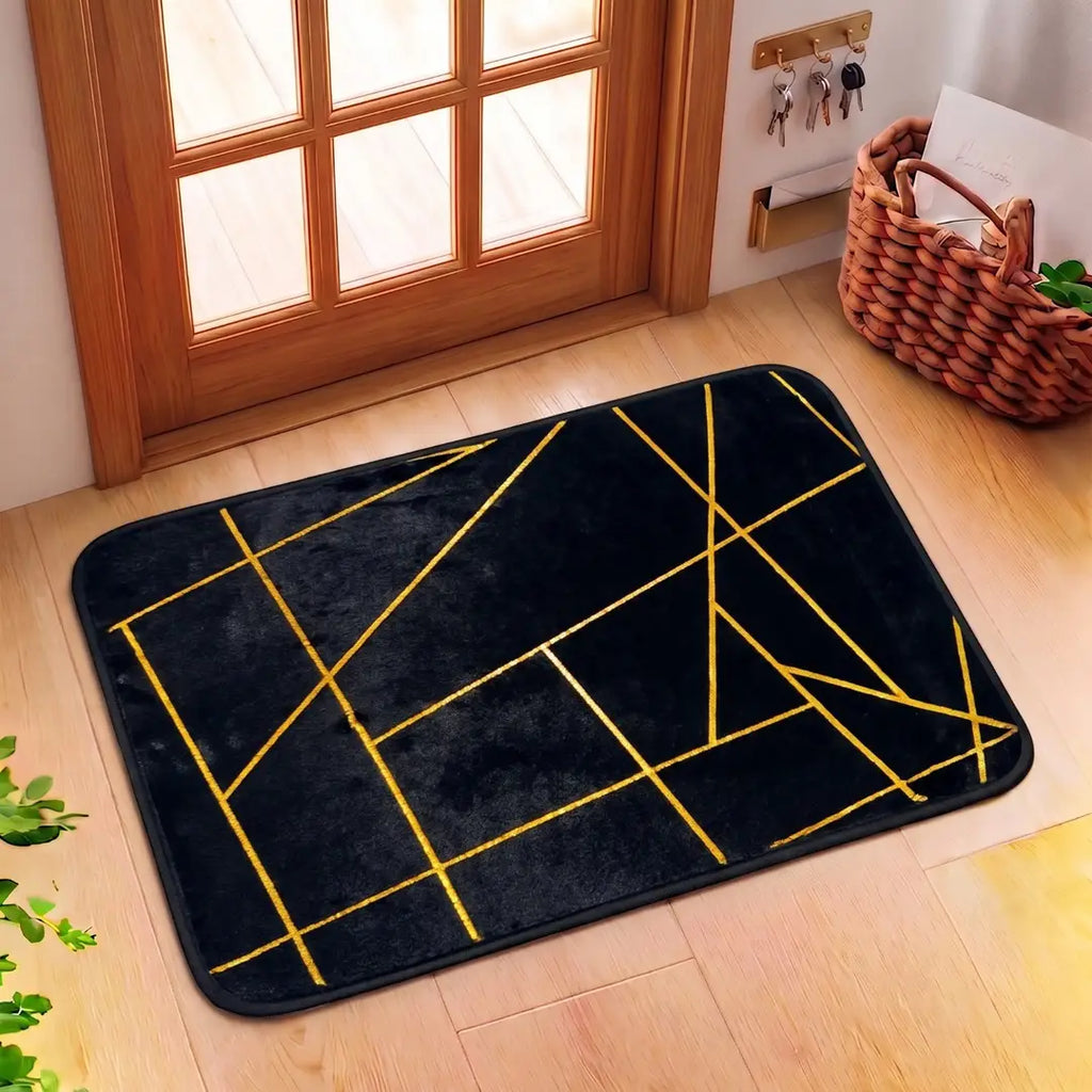 Luxury Gold Stripe Faux Fur Anti-Slip Mat 24x16 Inch