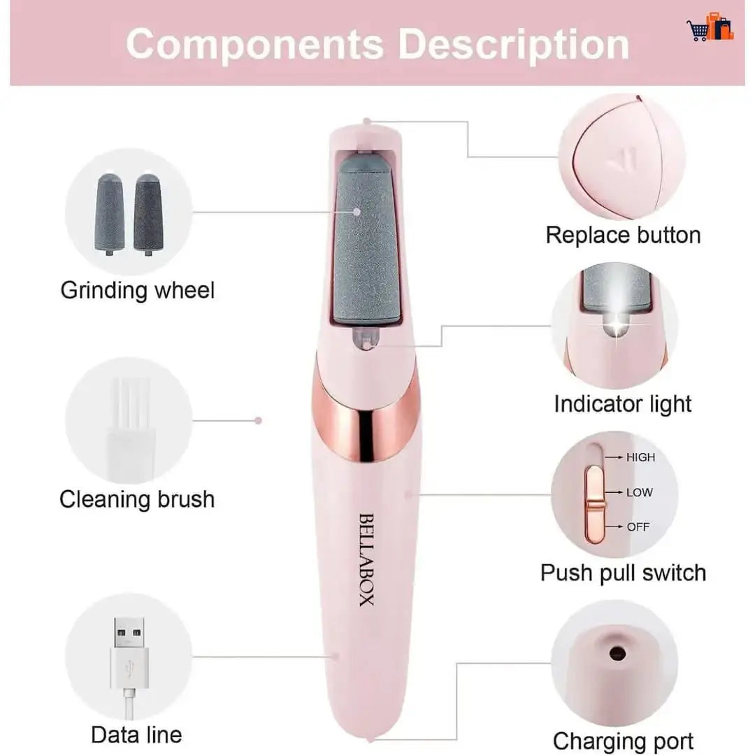 Electric Foot Exfoliator Pink USB Rechargeable ABS