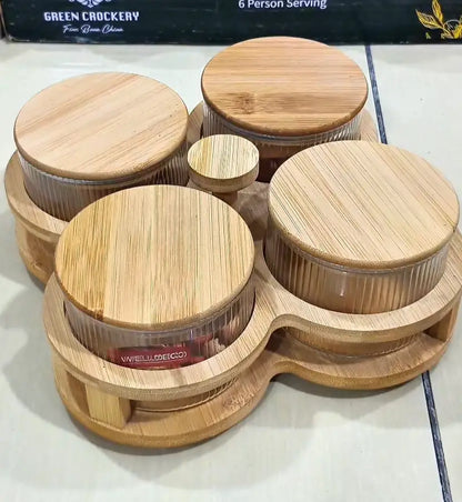 Acrylic Wooden Dry Fruit Jar Set 5 Pcs with Stand