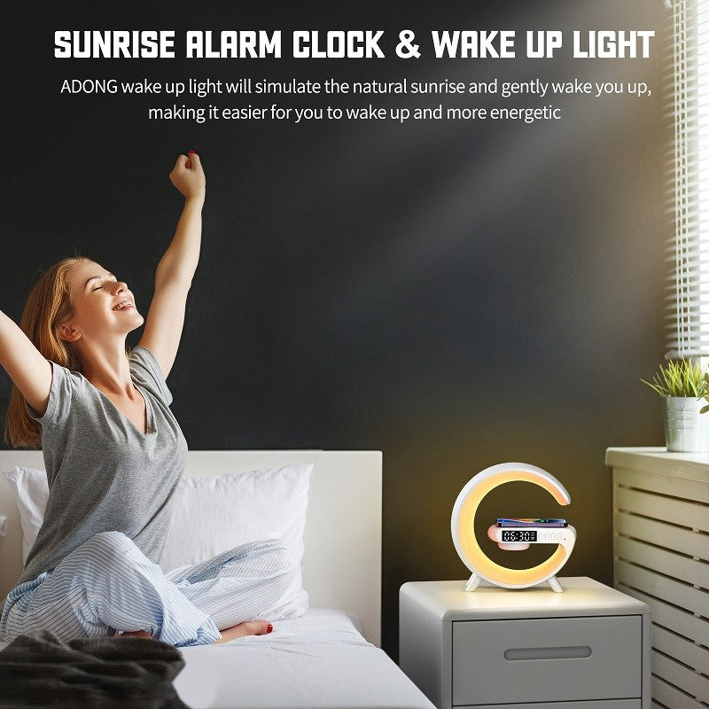 G63 Bluetooth Speaker with Wireless Charger | Atmosphere Wake-Up Light | Bedside Music Lamp | Multi-Mode Lighting