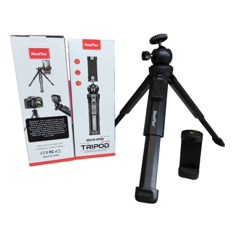 NeePho NP-999s 2-in-1 سیلفی اسٹک اور ٹرائی پوڈ | ایڈجسٹ ایبل اونچائی، بلوٹوتھ ریموٹ | یونیورسل اسمارٹ فون اور کیمرہ ماؤنٹ | ہلکا اور پورٹیبل