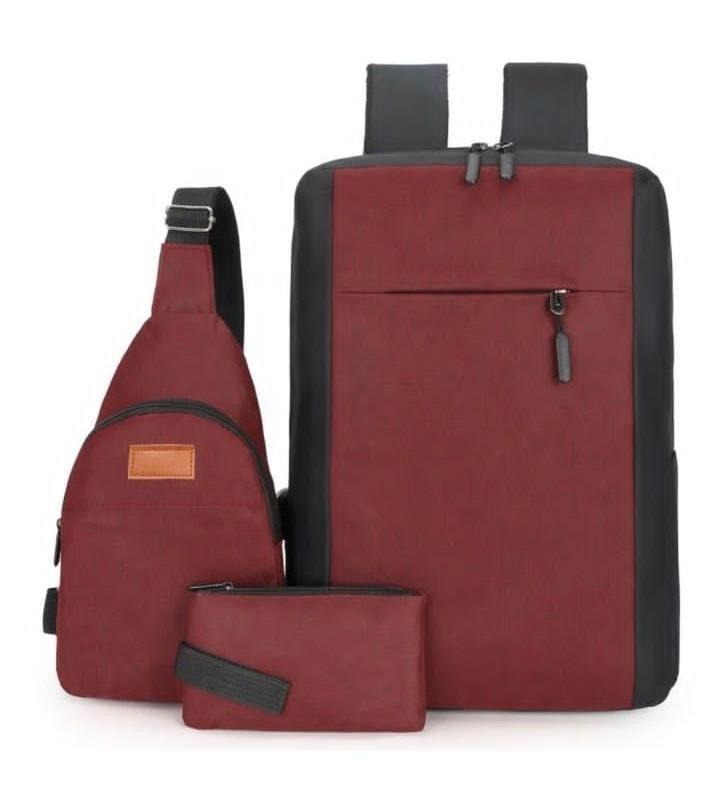 Laptop Bag Set Maroon Black Nylon 3-Piece