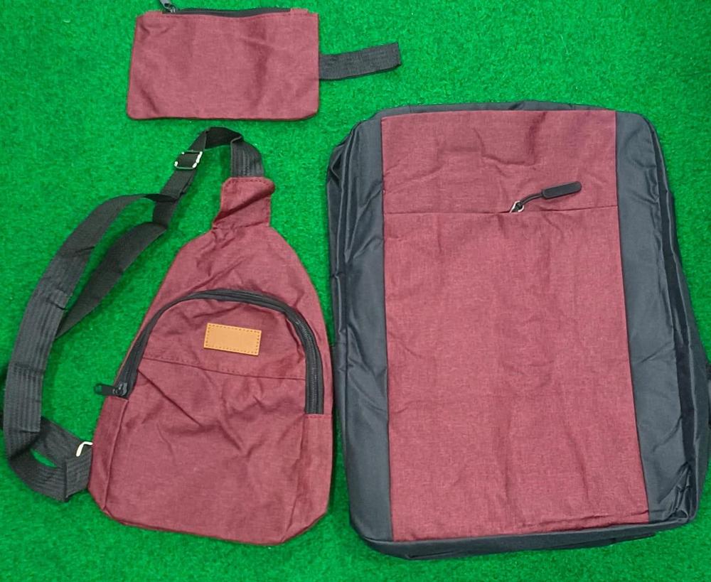 Laptop Bag Set Maroon Black Nylon 3-Piece