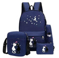 4-Piece Nylon Backpack Set with Cat Moon Design
