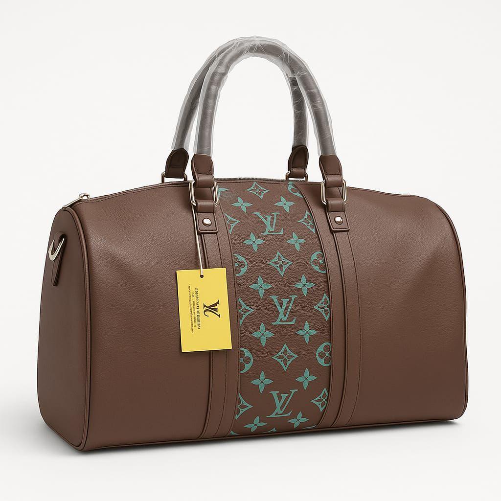Brown Leather Duffle Bag 20" Multicolor Monogram