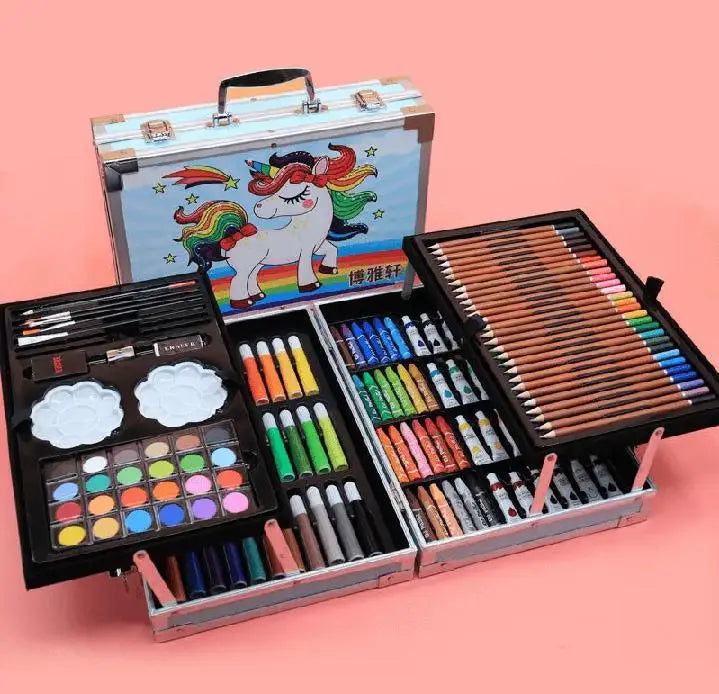 Unicorn-Themed Premium Kids Art Set 145 Pcs with Watercolor & Pencils - New