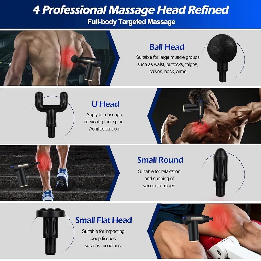 Wireless Massager Gun Black 4-Head ABS