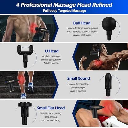 Wireless Massager Gun Black 4-Head ABS