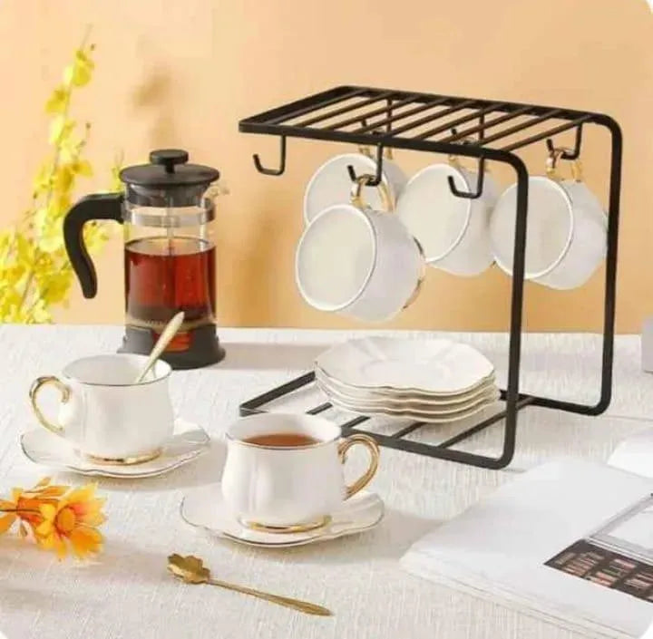Black Metal Mug & Plate Holder Stand