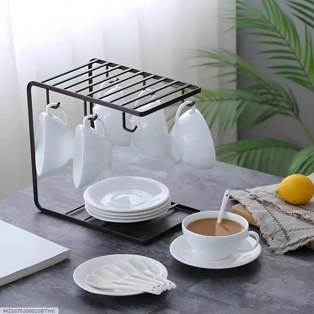Black Metal Mug & Plate Holder Stand