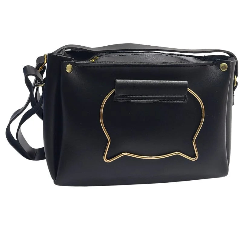 Black Elegant Cat Handle Handbag for Girls & Ladies | Stylish Shoulder & Crossbody Bag with Gold Accents | Adjustable Strap