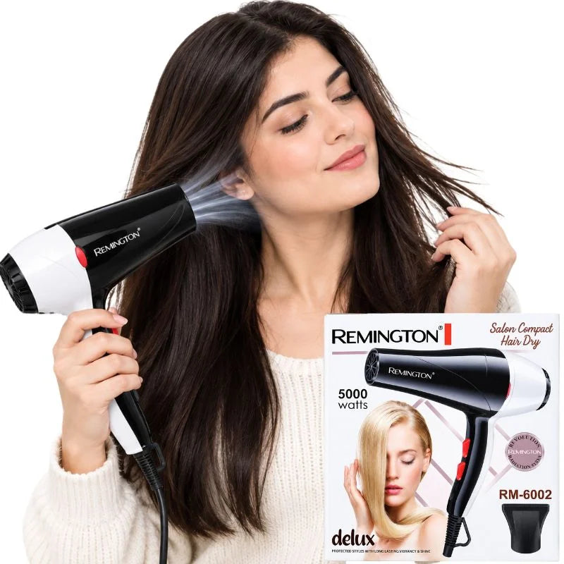 ریمٹن ہیئر ڈرائر RM-6002 | 5000 واٹ طاقتور ہیئر ڈرائر، گرم اور ٹھنڈی ہوا کے ساتھ | 2 اسپیڈ سیٹنگز | کمپیکٹ سیلون ہیئر اسٹائلنگ ڈرائر
