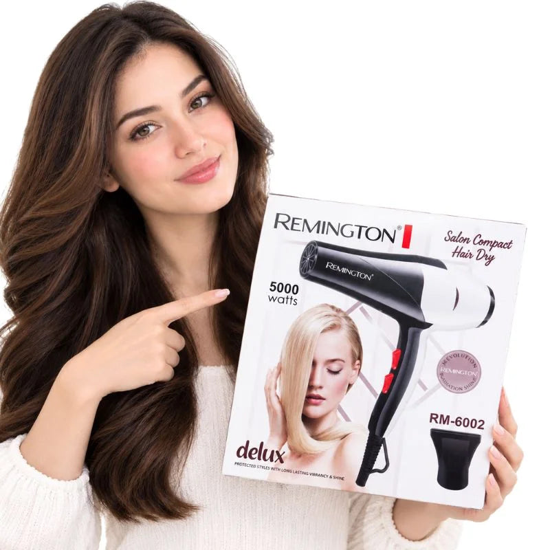 ریمٹن ہیئر ڈرائر RM-6002 | 5000 واٹ طاقتور ہیئر ڈرائر، گرم اور ٹھنڈی ہوا کے ساتھ | 2 اسپیڈ سیٹنگز | کمپیکٹ سیلون ہیئر اسٹائلنگ ڈرائر