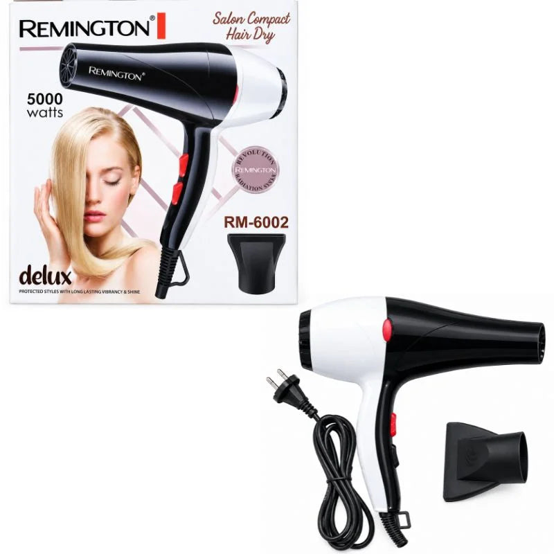 ریمٹن ہیئر ڈرائر RM-6002 | 5000 واٹ طاقتور ہیئر ڈرائر، گرم اور ٹھنڈی ہوا کے ساتھ | 2 اسپیڈ سیٹنگز | کمپیکٹ سیلون ہیئر اسٹائلنگ ڈرائر