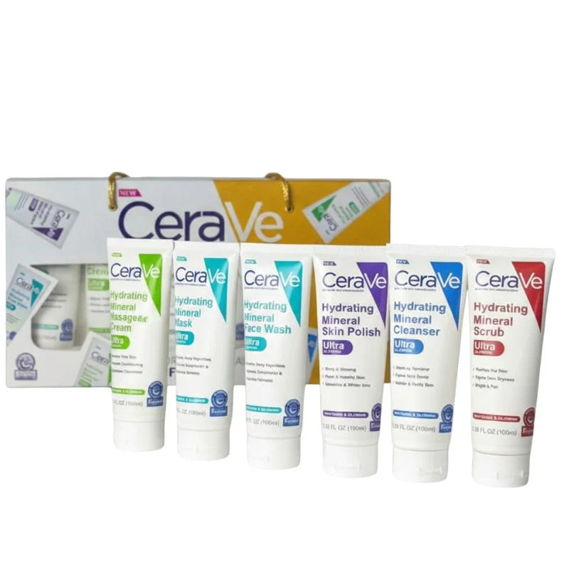 6 کا پیک - CeraVe ہائیڈریٹنگ منرل فیشل کٹ | گہری نمی اور جلد کی مرمت کا اسکن کیئر سیٹ