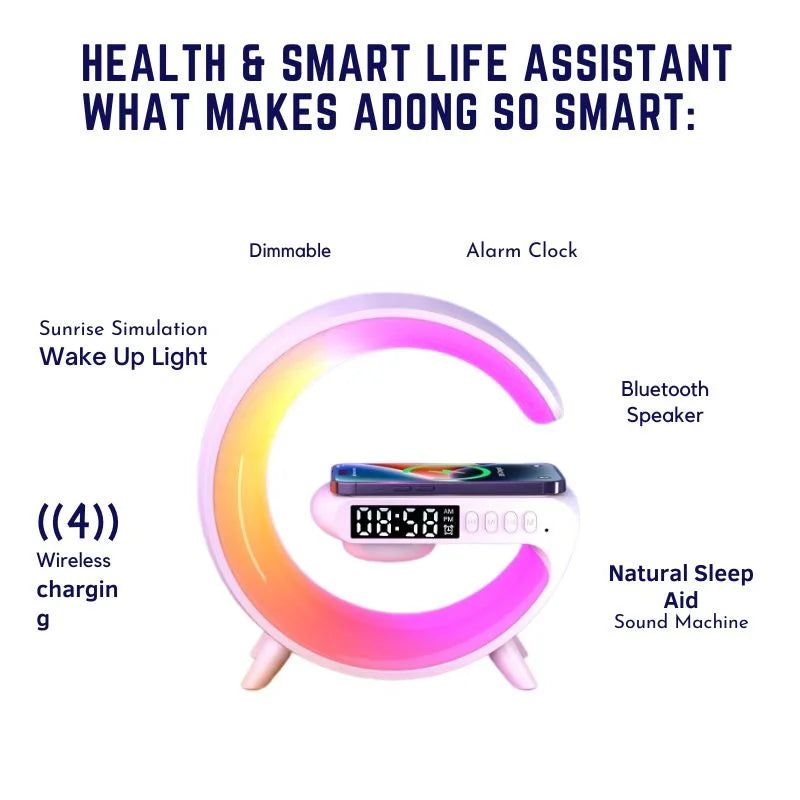 G63 Bluetooth Speaker with Wireless Charger | Atmosphere Wake-Up Light | Bedside Music Lamp | Multi-Mode Lighting