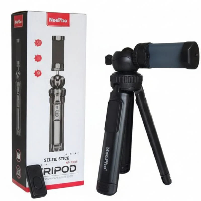 NeePho NP-999s 2-in-1 سیلفی اسٹک اور ٹرائی پوڈ | ایڈجسٹ ایبل اونچائی، بلوٹوتھ ریموٹ | یونیورسل اسمارٹ فون اور کیمرہ ماؤنٹ | ہلکا اور پورٹیبل