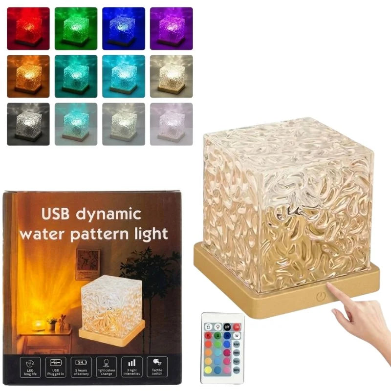 16 رنگوں والی کرسٹل کیوب ایمبیئنٹ لائٹ | آر جی بی واٹر رپل لیمپ پروجیکٹر ریموٹ کنٹرول کے ساتھ | بیڈروم، لیونگ روم اور ہوم ڈیکور کے لیے ڈائنامک انڈر واٹر ایفیکٹ موڈ لائٹ