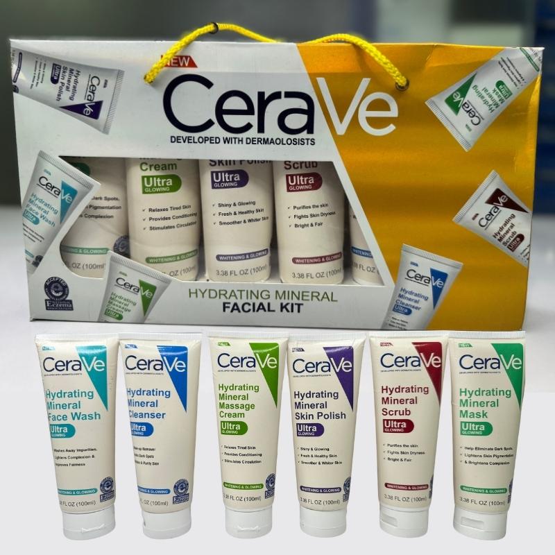 6 کا پیک - CeraVe ہائیڈریٹنگ منرل فیشل کٹ | گہری نمی اور جلد کی مرمت کا اسکن کیئر سیٹ