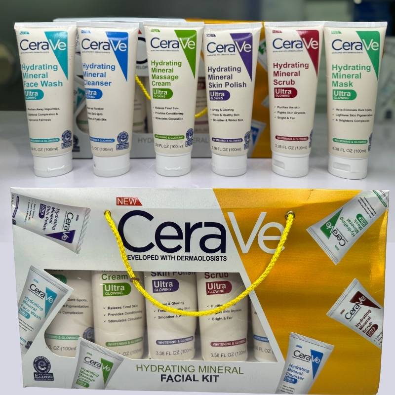 6 کا پیک - CeraVe ہائیڈریٹنگ منرل فیشل کٹ | گہری نمی اور جلد کی مرمت کا اسکن کیئر سیٹ