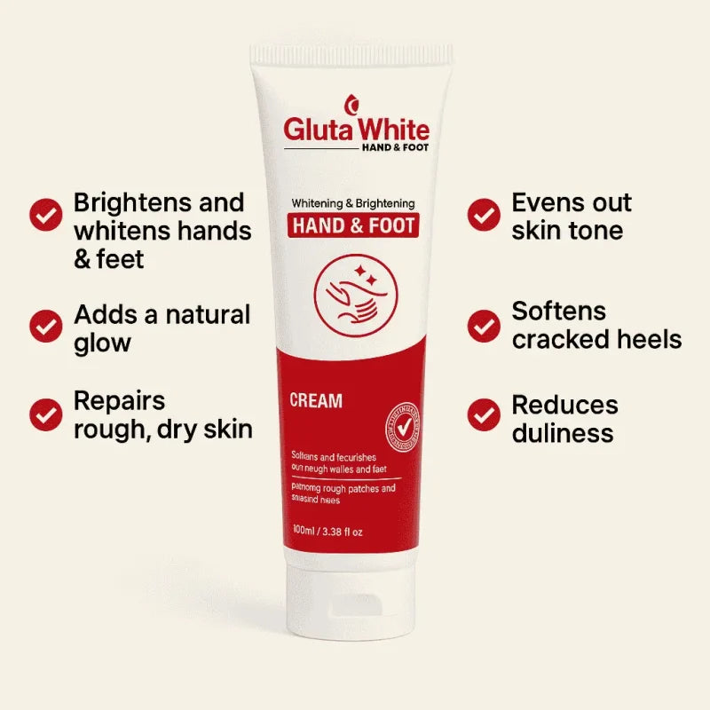 Gluta White ہینڈ اینڈ فٹ وائٹننگ کریم 100 ملی لیٹر | بہترین وائٹننگ، موئسچرائزنگ اور برائٹننگ