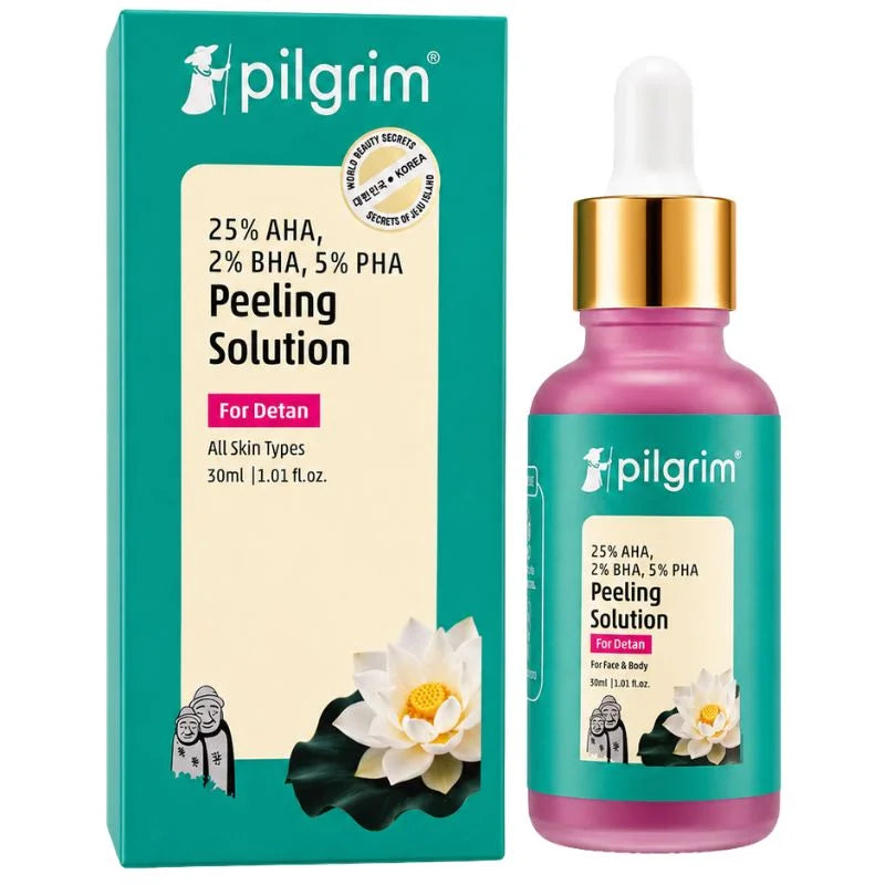 Pilgrim پیلنگ سولیوشن | گہری صفائی اور جلد کی مردہ تہوں کو ہٹانے کے لیے ویک اینڈ فیشل پیل | چمکدار اور ہموار جلد | مردوں اور خواتین کے لیے | 30 ملی لیٹر
