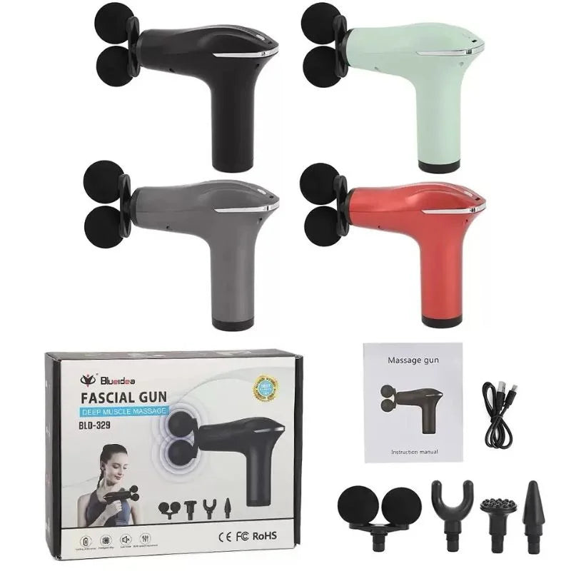 فیشل ٹشو مساج گن | ماڈل BLD-329 | ریچارج ایبل مساج گن | LCD ڈسپلے | پٹھوں کی بحالی اور درد سے نجات کے لیے 4 مساج ہیڈز