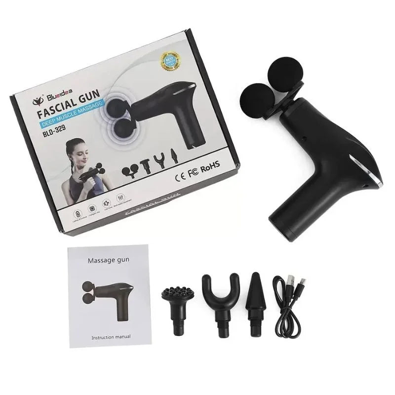 فیشل ٹشو مساج گن | ماڈل BLD-329 | ریچارج ایبل مساج گن | LCD ڈسپلے | پٹھوں کی بحالی اور درد سے نجات کے لیے 4 مساج ہیڈز