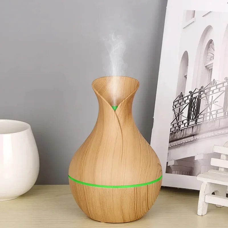 گلدان نما ایل ای ڈی ہیومیڈیفائر | ماڈل JSQ07 | یو ایس بی وڈ گرین الٹراسونک کول مسٹ ہیومیڈیفائر | اروما تھراپی ایئر فریشنر | 200 ملی لیٹر