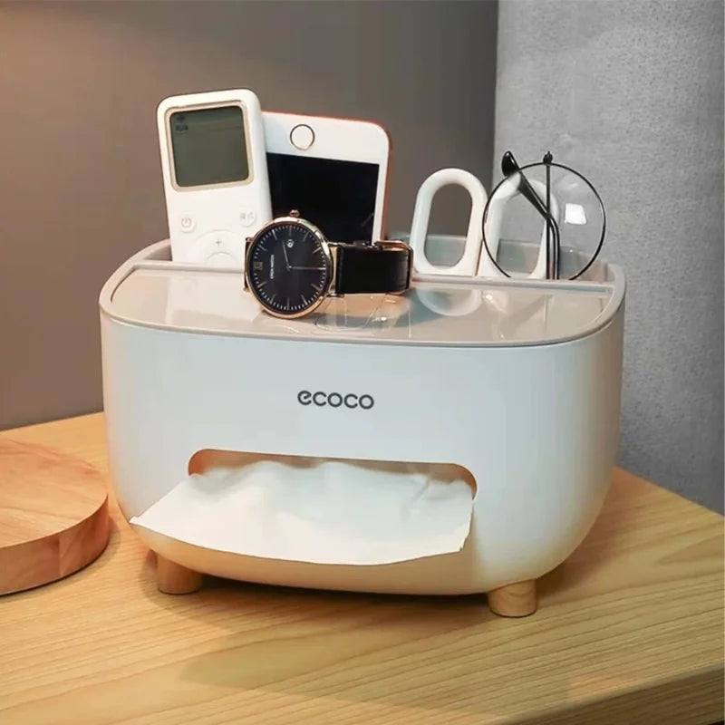 ECOCO ٹشو باکس بمعہ ملٹی فنکشنل اسٹوریج دراز | تخلیقی ڈیسک آرگنائزر اور ٹشو ہولڈر | ریموٹ کنٹرول اور اسٹیشنری آرگنائزر | کچن، لیونگ روم اور آفس کے لیے